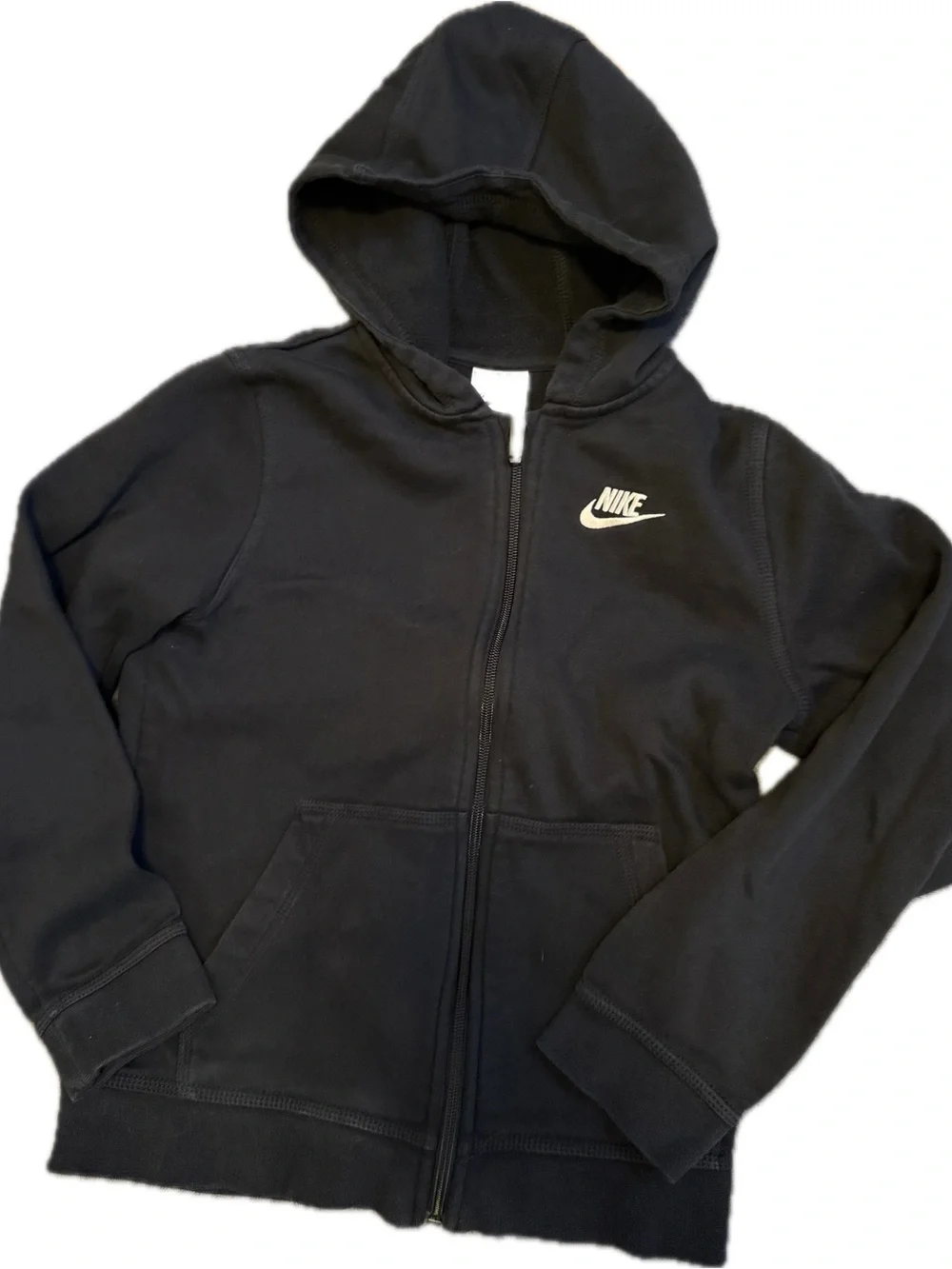 Nike Black Kids Hooded Zip-Up Sweatshirt with White Logo